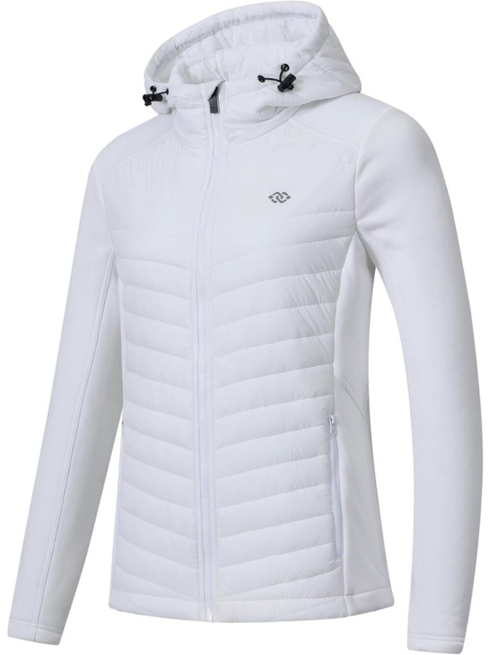 Women's White Fleece Hoodie  Full Zip Hybrid Running Warm Lightweight Jacket
